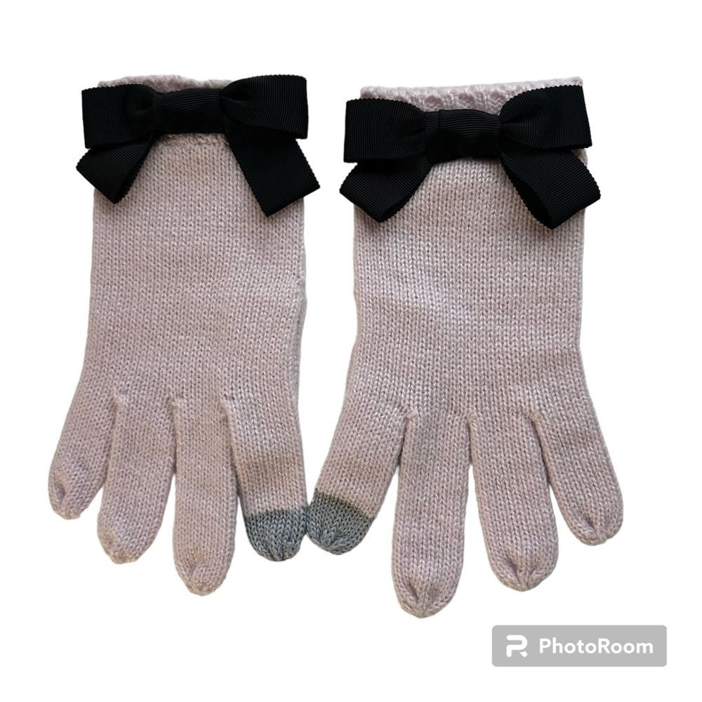 Kate Spade Tech Friendly Gloves Pink with Black Grosgrain Bow - NWOT